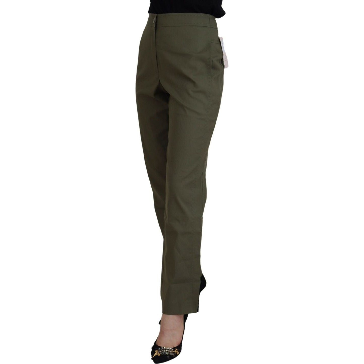 LAUREL Green Cotton High Waist Women Tapered Pants LAUREL