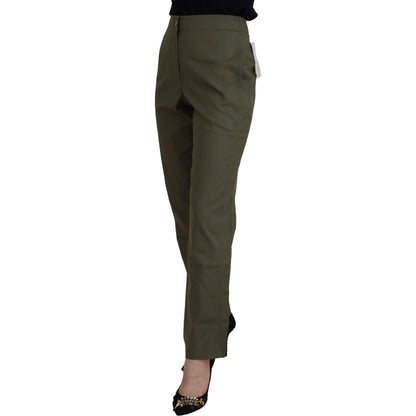 LAUREL Green Cotton High Waist Women Tapered Pants LAUREL