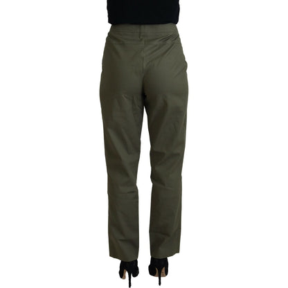 LAUREL Green Cotton High Waist Women Tapered Pants LAUREL