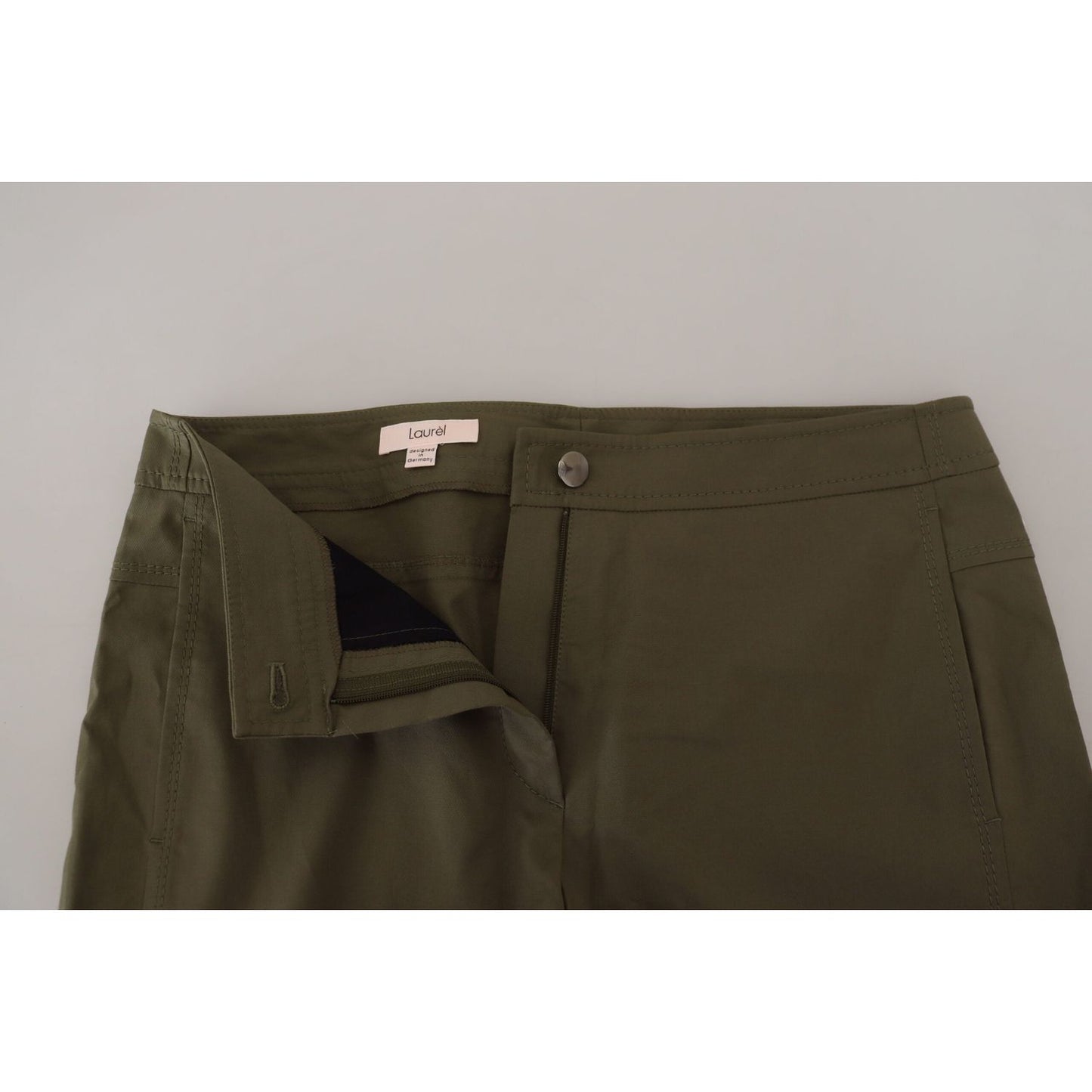 LAUREL Green Cotton High Waist Women Tapered Pants LAUREL