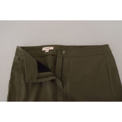 LAUREL Green Cotton High Waist Women Tapered Pants LAUREL