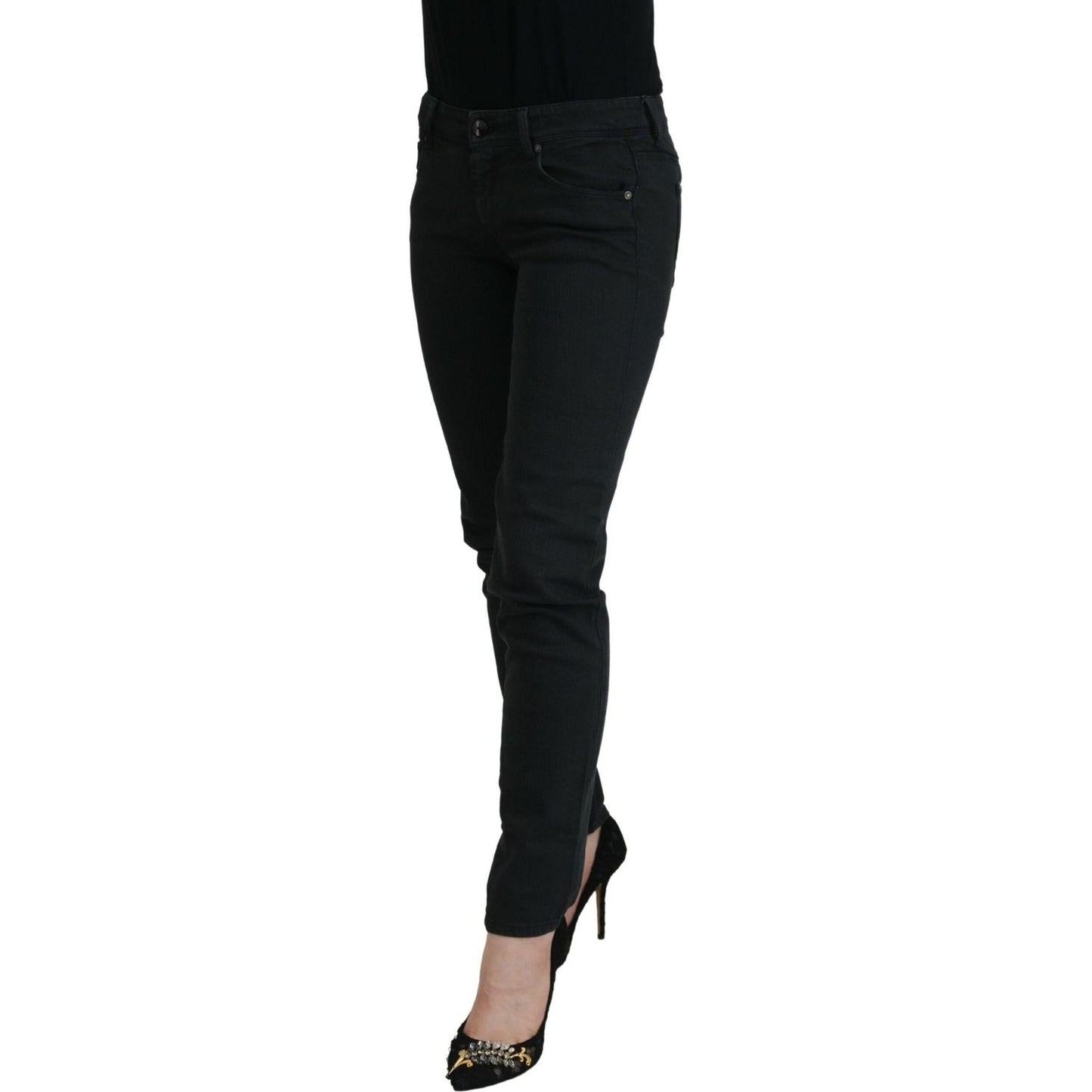 Ermanno Scervino Chic Low Waist Black Skinny Jeans Ermanno Scervino