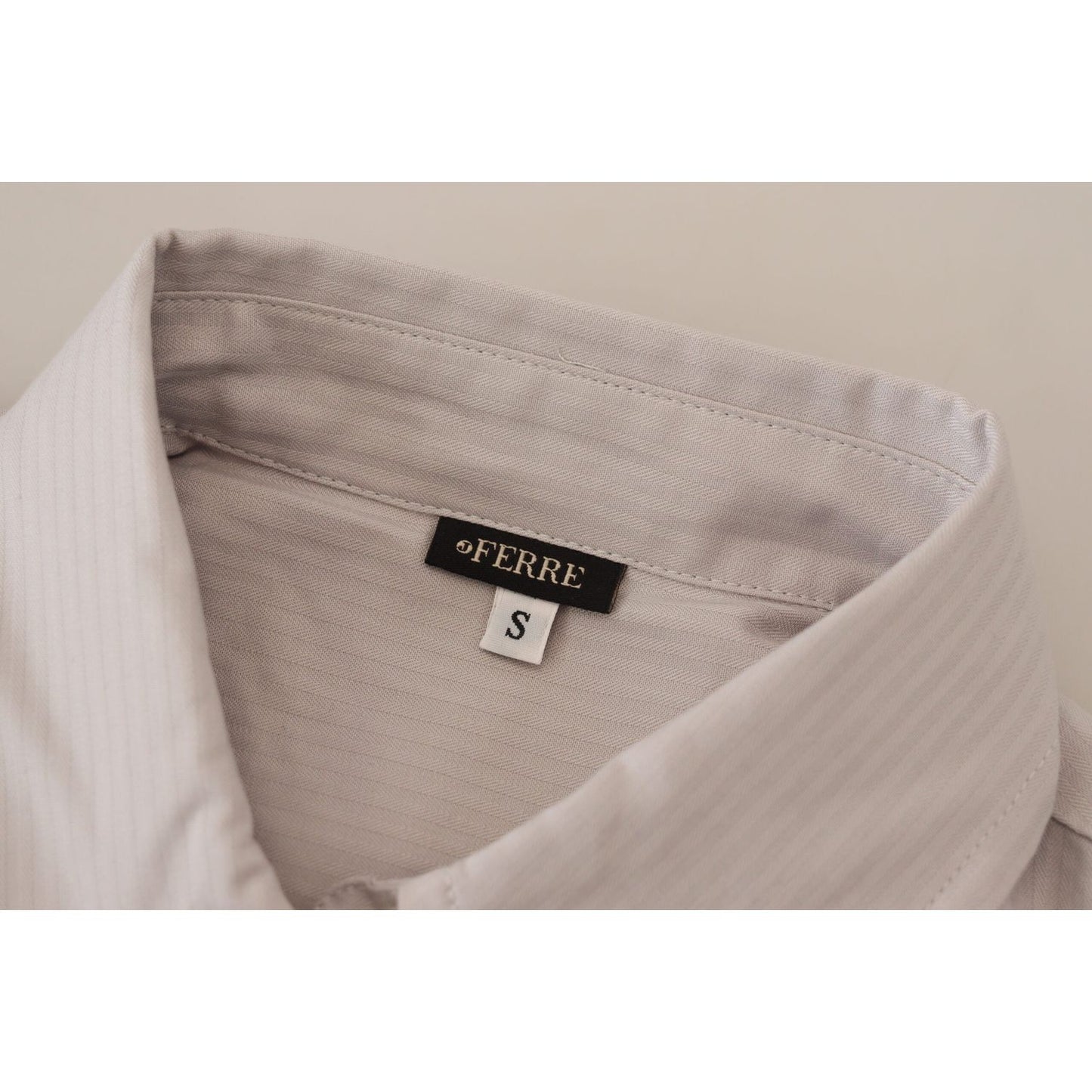 Ferre Light Gray Stripes Cotton Sleeveless Collared Top Ferre