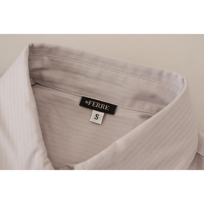 Ferre Light Gray Stripes Cotton Sleeveless Collared Top Ferre