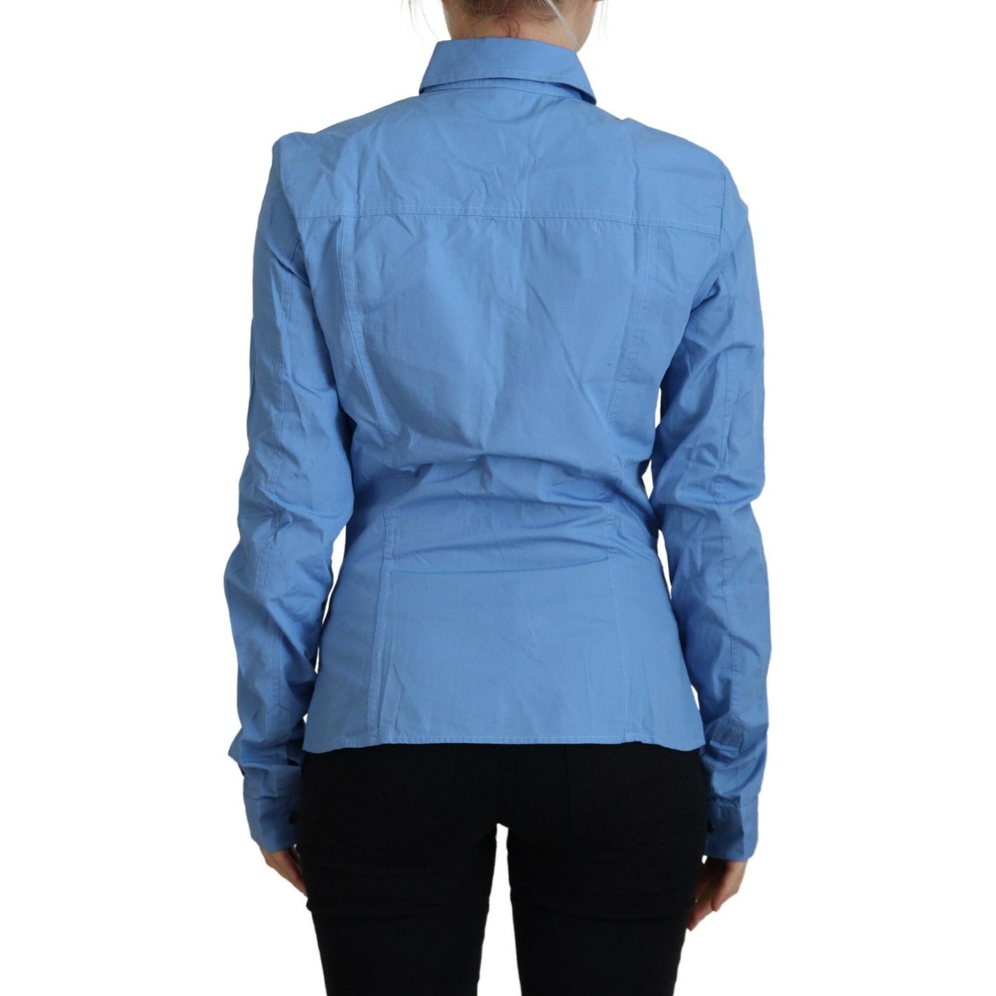 Ferre Blue Cotton Long Sleeves Collared Button Down Top Ferre