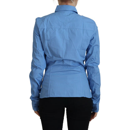 Ferre Blue Cotton Long Sleeves Collared Button Down Top Ferre