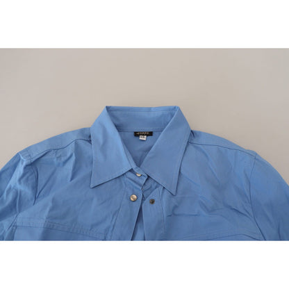 Ferre Blue Cotton Long Sleeves Collared Button Down Top Ferre
