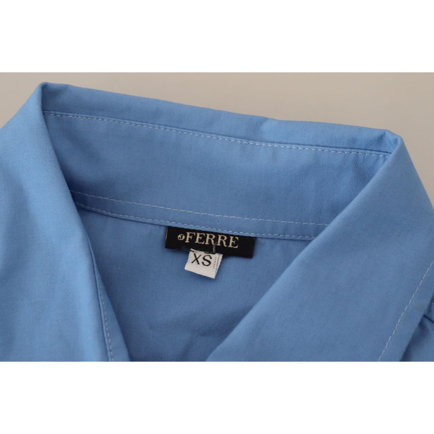 Ferre Blue Cotton Long Sleeves Collared Button Down Top Ferre