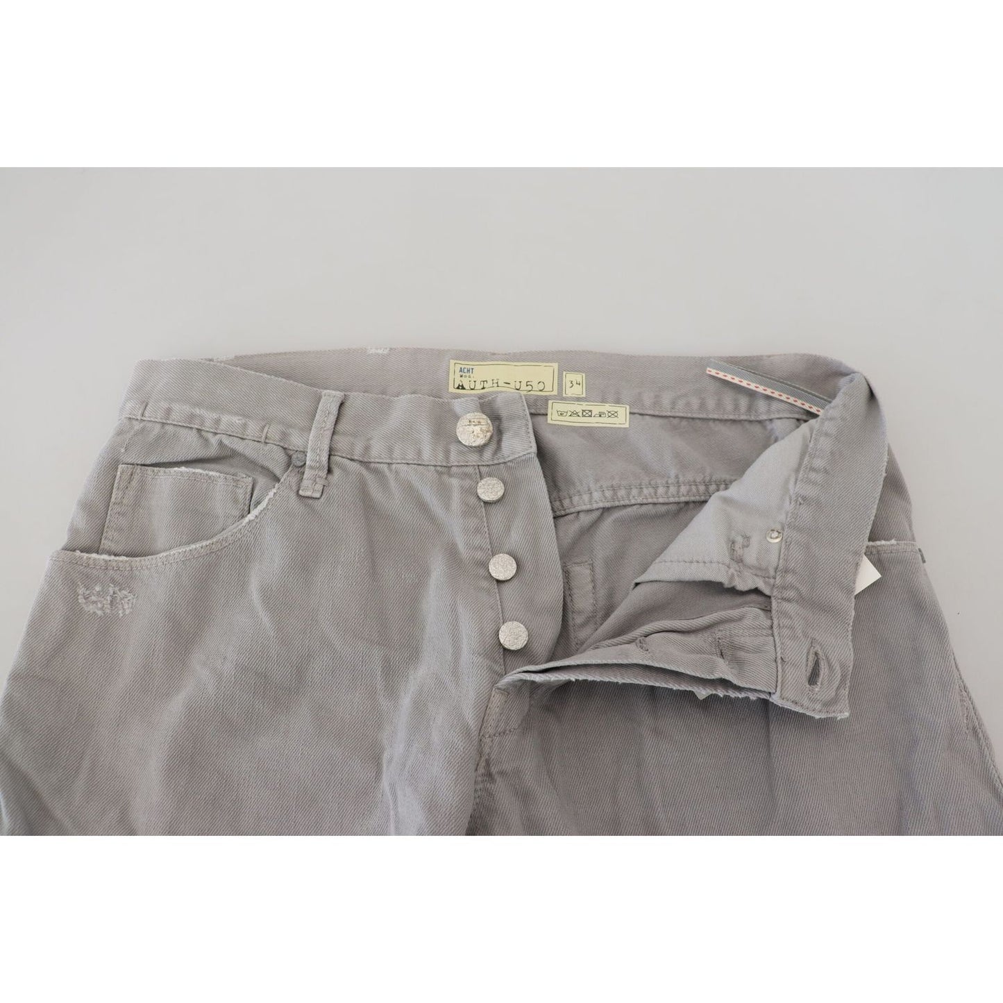 Acht Gray Cotton Straight Fit Folded Hem Casual Denim Jeans Acht