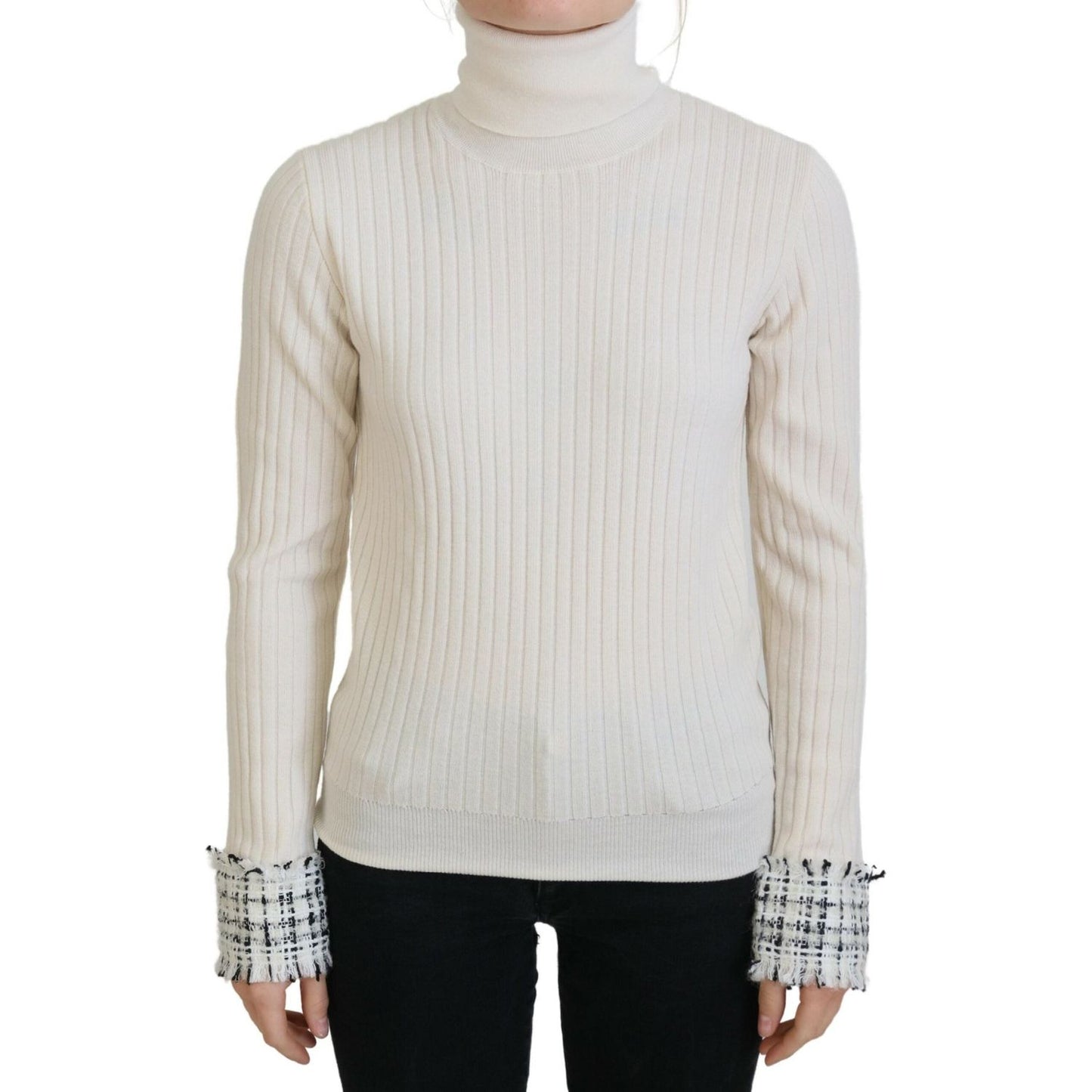 Dolce & Gabbana Ivory Turtleneck Distressed Cuff Pullover Sweater Dolce & Gabbana
