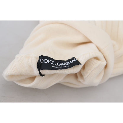 Dolce & Gabbana Ivory Turtleneck Distressed Cuff Pullover Sweater Dolce & Gabbana