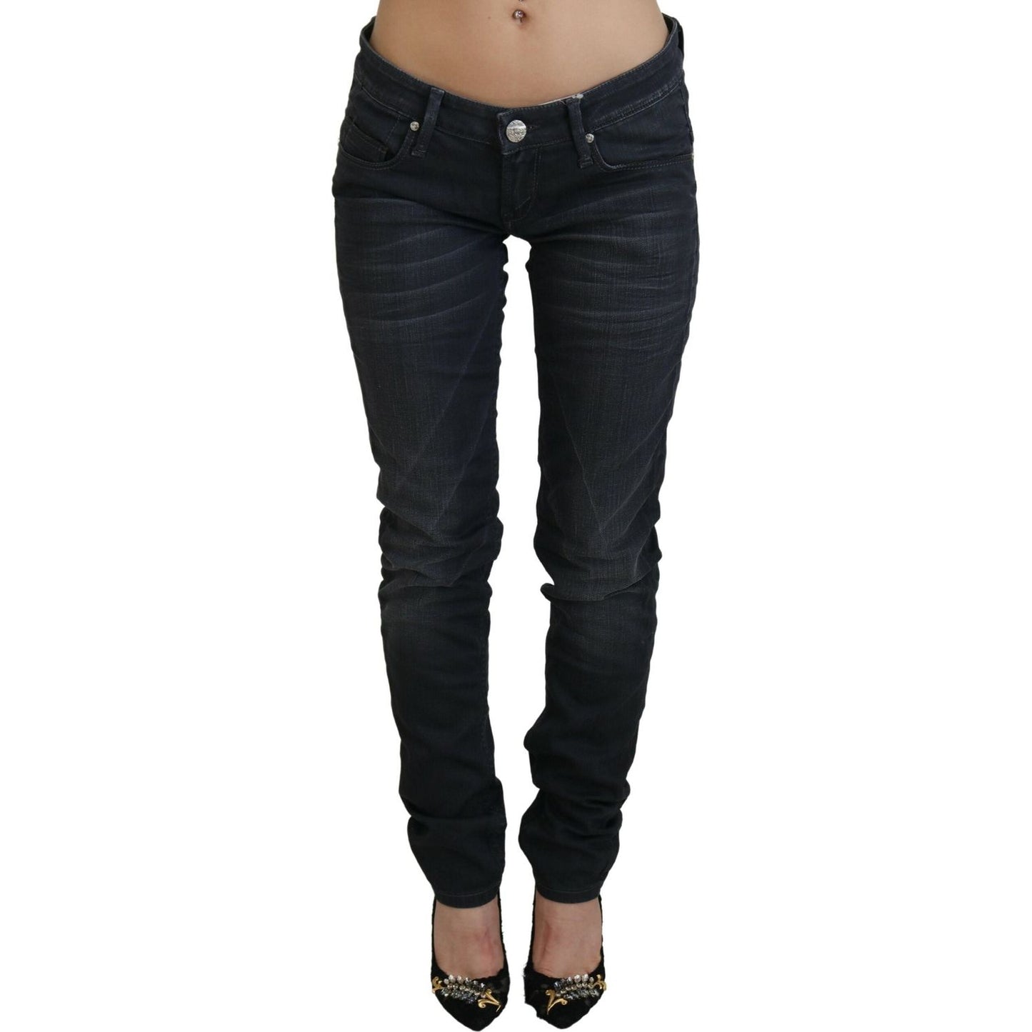 Acht Black Washed Low Waist Slim Fit Cotton Denim Jeans Acht