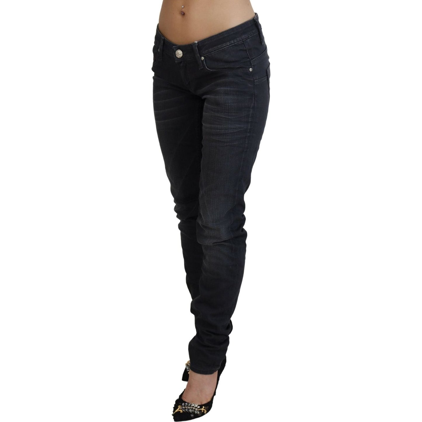 Acht Black Washed Low Waist Slim Fit Cotton Denim Jeans Acht