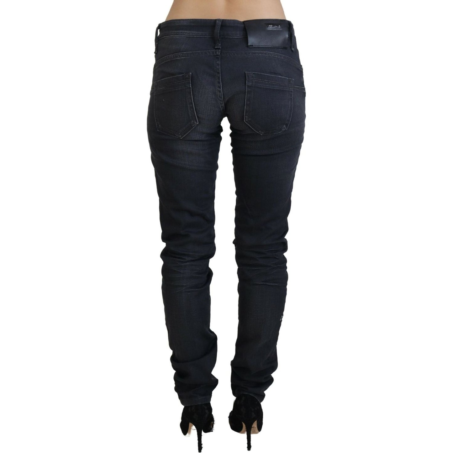 Acht Black Washed Low Waist Slim Fit Cotton Denim Jeans Acht