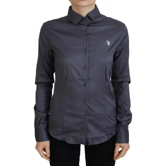 U.S. POLO ASSN. Gray Printed Long Sleeves Collared Top U.S. POLO ASSN.