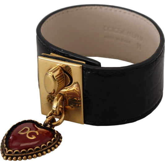 Dolce & Gabbana Elegant Black Leather Gold Detail Bracelet Dolce & Gabbana