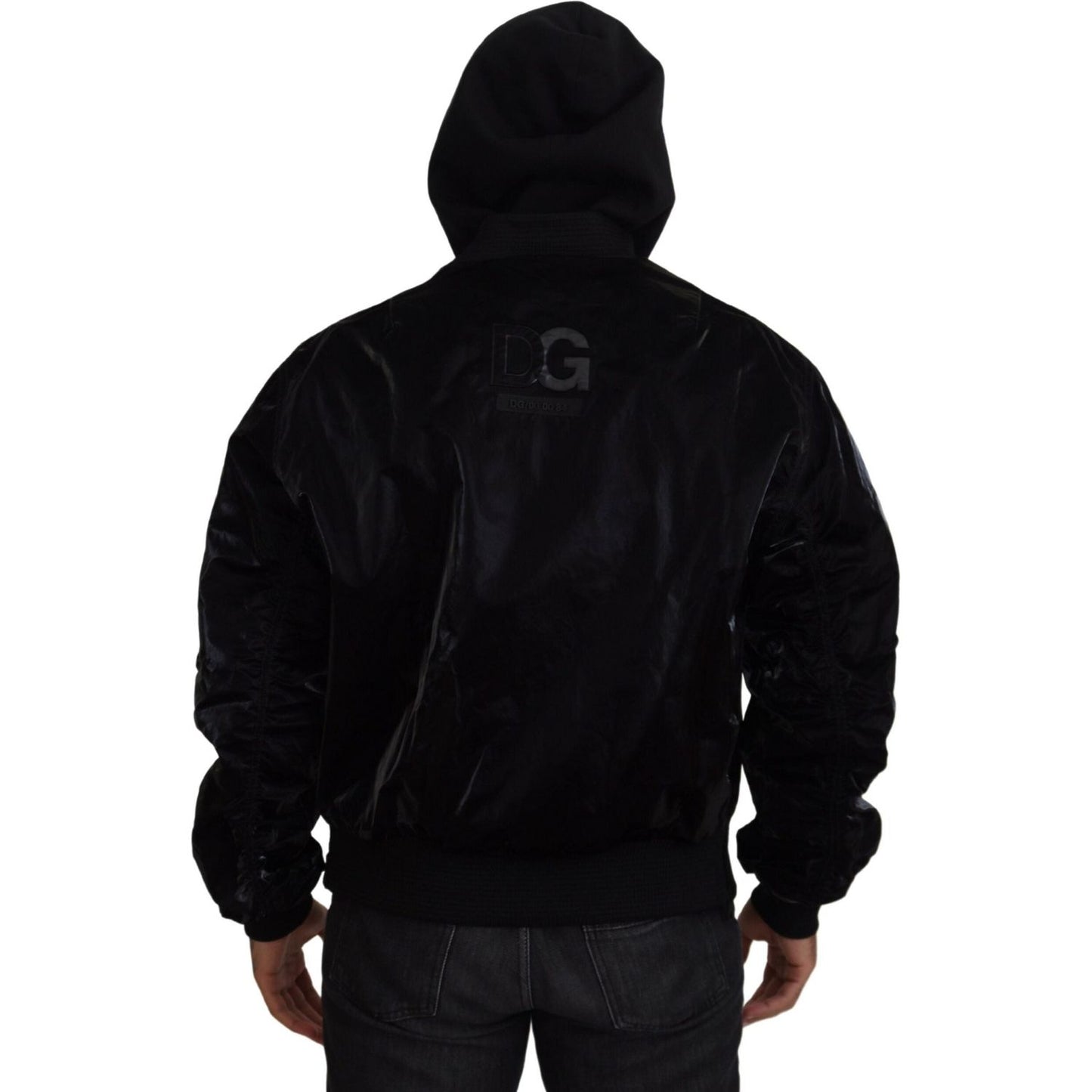 Dolce & Gabbana Black Nylon Hooded Full Zip Bomber Jacket