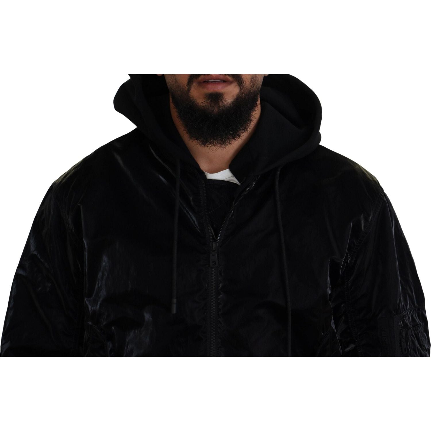 Dolce & Gabbana Black Nylon Hooded Full Zip Bomber Jacket