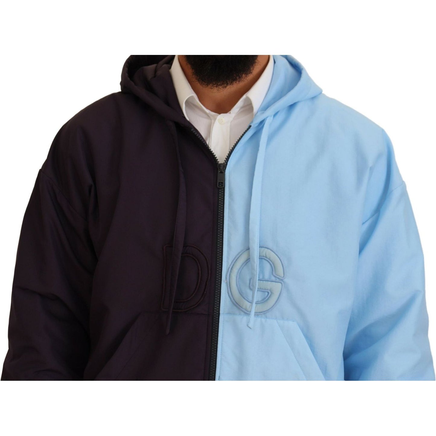 Dolce & Gabbana Elegant Hooded Blue Jacket - Full Zipper Closure Dolce & Gabbana