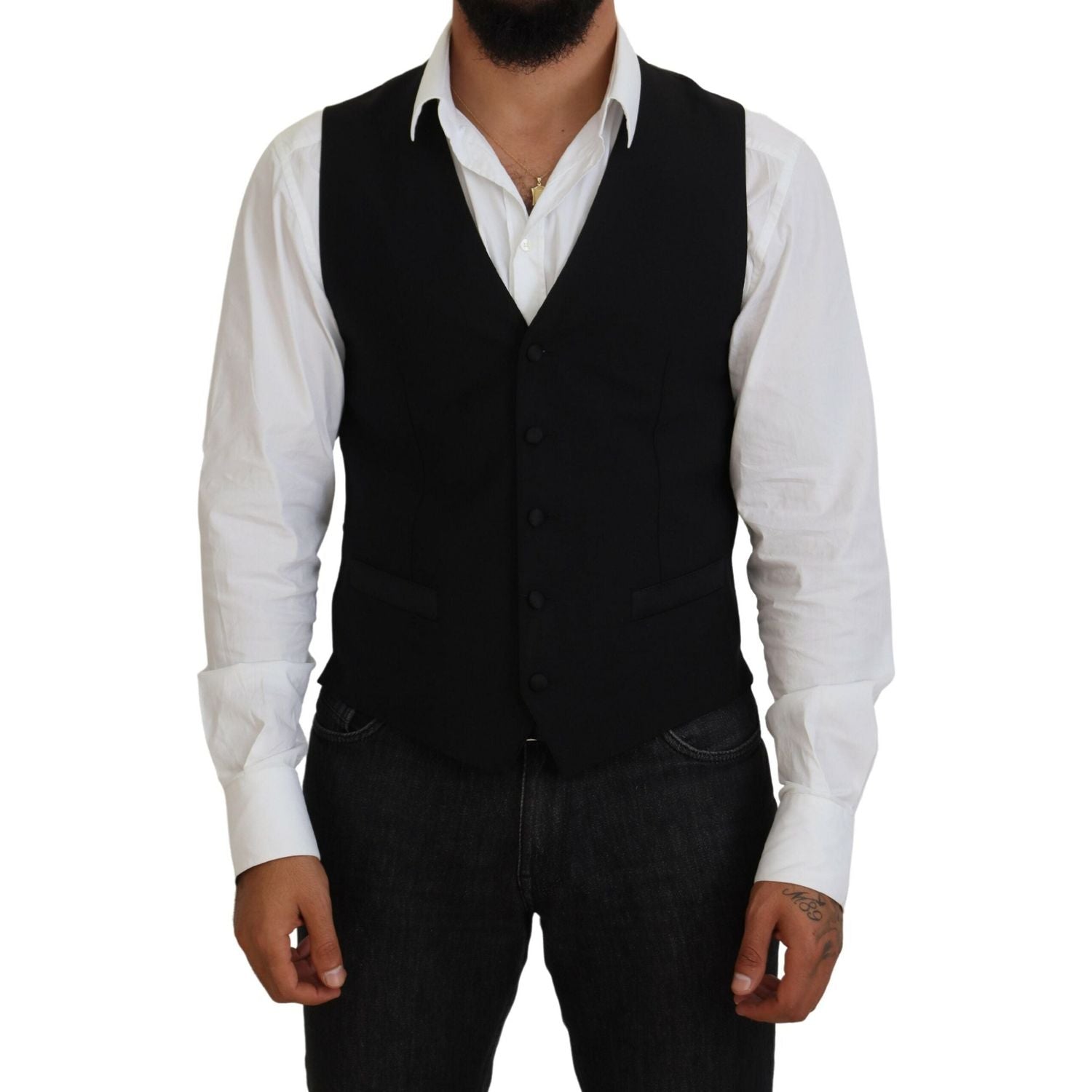Dolce & Gabbana Black Virgin Wool Waistcoat Formal Vest