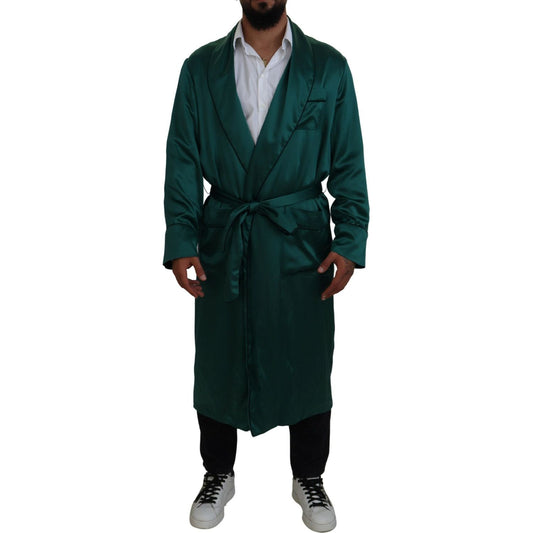 Dolce & Gabbana Green Silk Waist Belt Robe Sleepwear Dolce & Gabbana