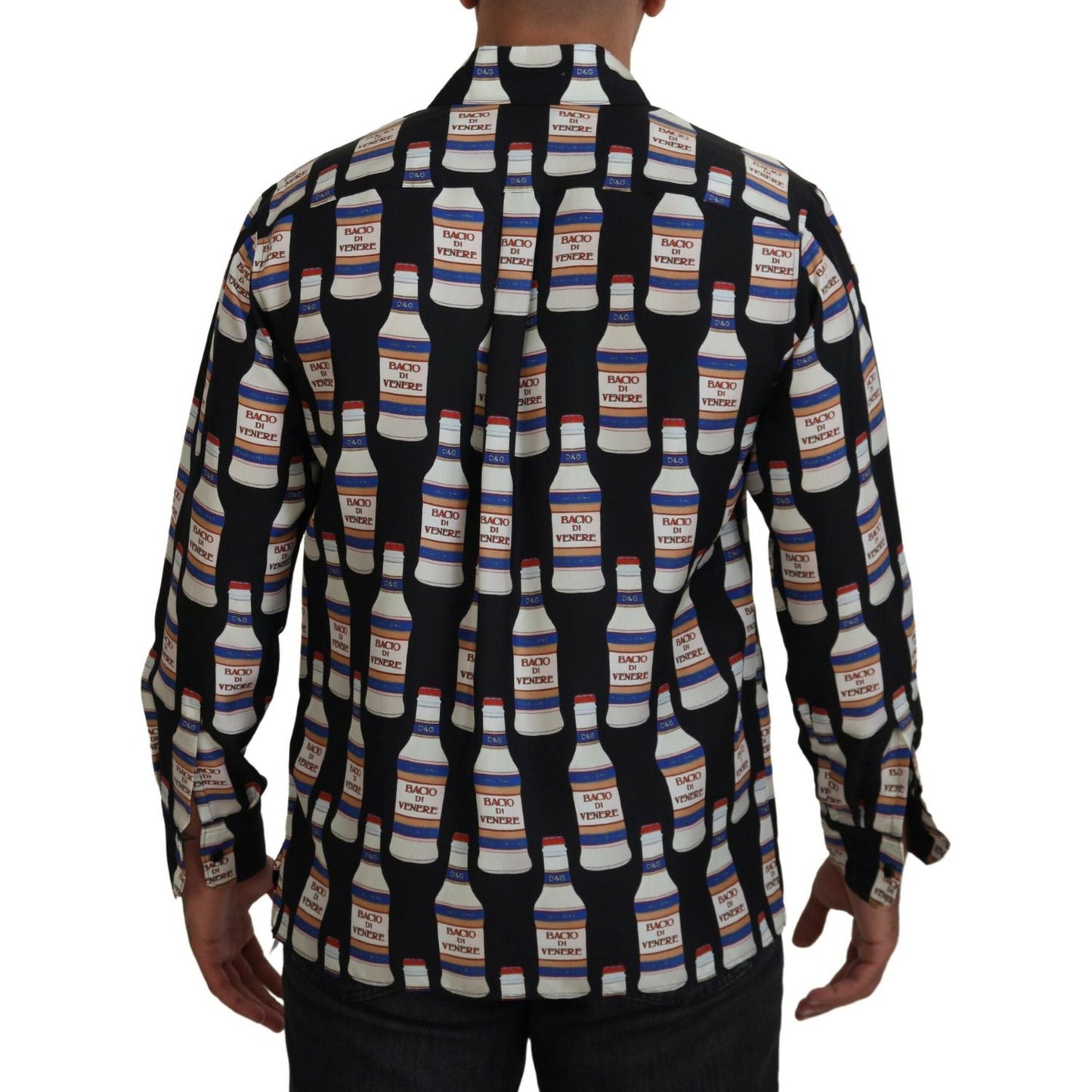 Dolce & Gabbana Black Silk Printed Collared Men Casual Shirt