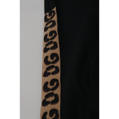 Dolce & Gabbana Black Cotton Elastic Waist DG Logo Cropped Pants