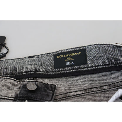 Dolce & Gabbana Grey Washed Cotton Slim Fit Men Denim Jeans