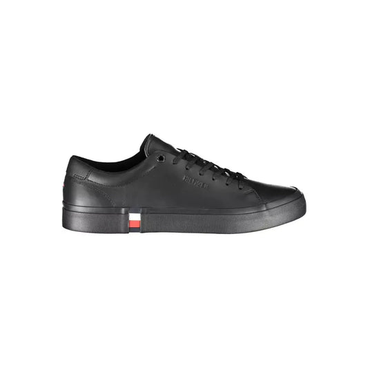 Tommy Hilfiger Black Leather Men Sneaker Tommy Hilfiger