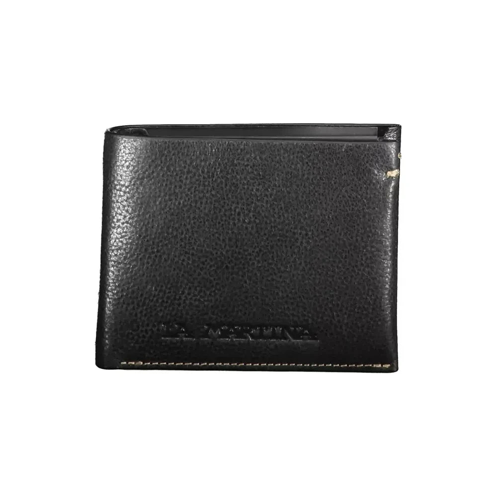 La Martina Black Leather Men Wallet La Martina