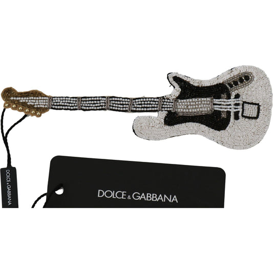 Dolce & Gabbana Gold Brass Beaded Guitar Pin Accessory Brooch Dolce & Gabbana