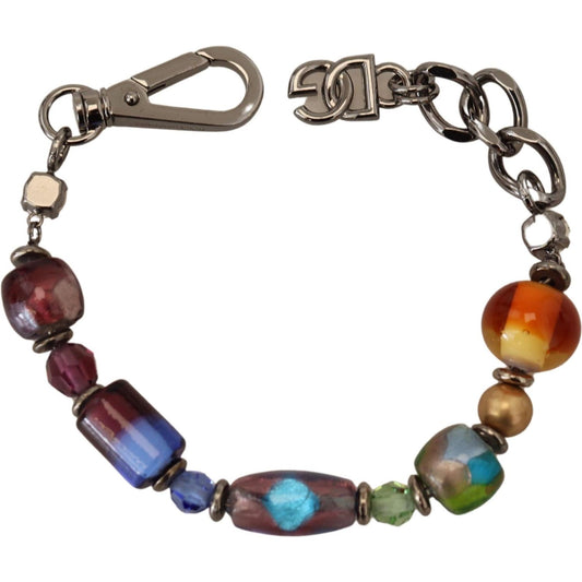 Dolce & Gabbana Multicolor Beaded Silver Chain Bracelet Dolce & Gabbana