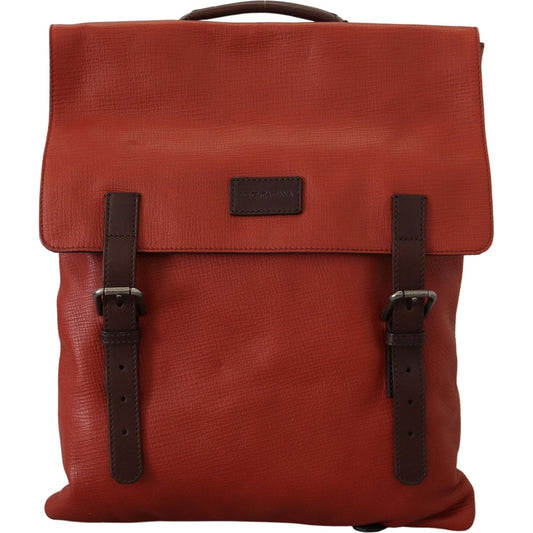 Dolce & Gabbana Elegant Calfskin Leather Backpack in Orange Dolce & Gabbana Saddle Brown