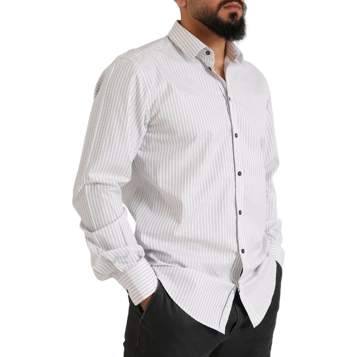 Dolce & Gabbana Elegant White Striped Cotton Dress Shirt Dolce & Gabbana