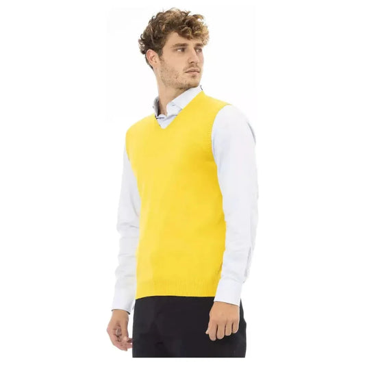 Alpha Studio Yellow Viscose Men Vest Alpha Studio