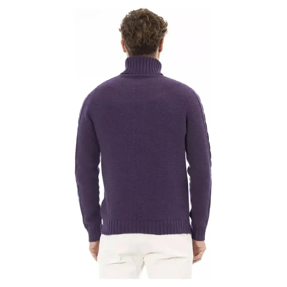 Alpha Studio Purple Merino Wool Men Sweater Alpha Studio