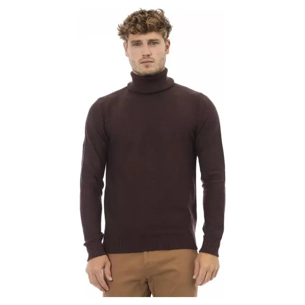 Alpha Studio Brown Merino Wool Men Sweater Alpha Studio