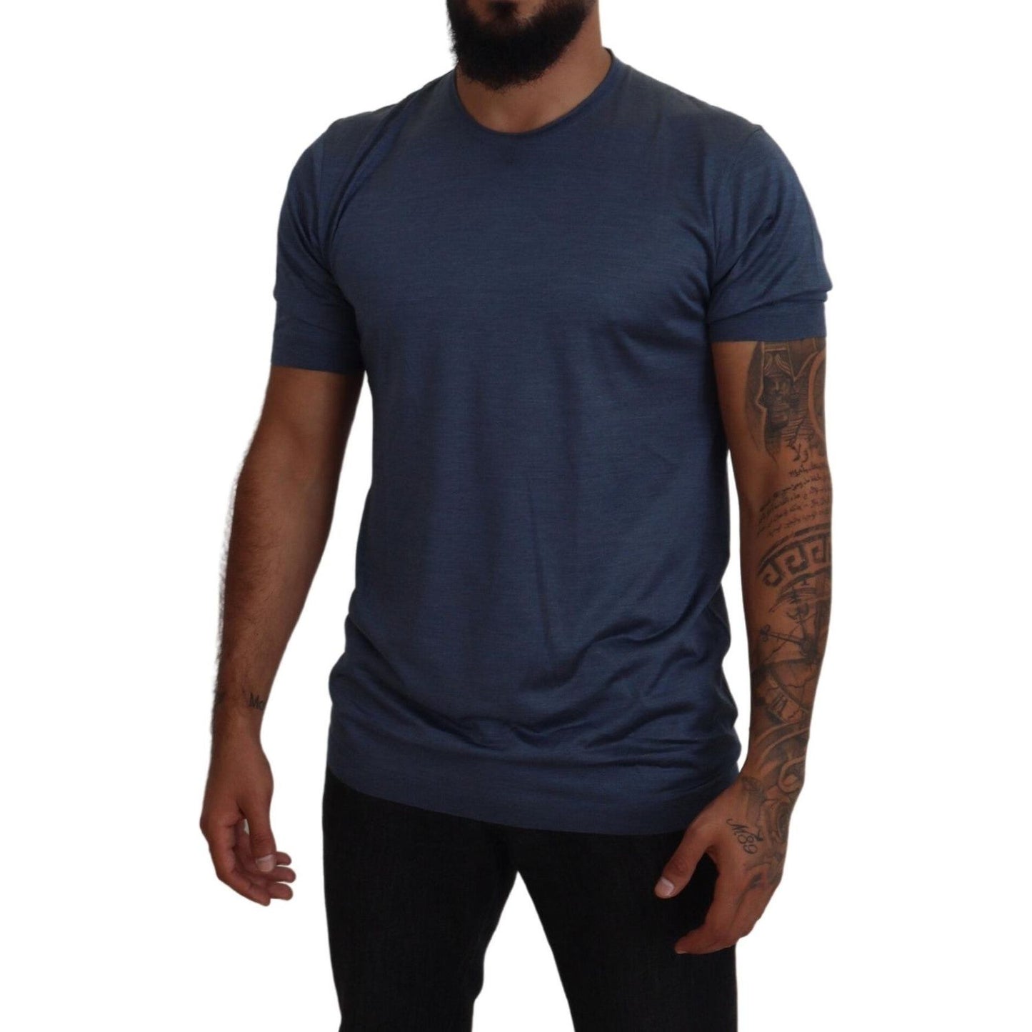 Dolce & Gabbana Elegant Silk Crewneck Blue Tee Dolce & Gabbana