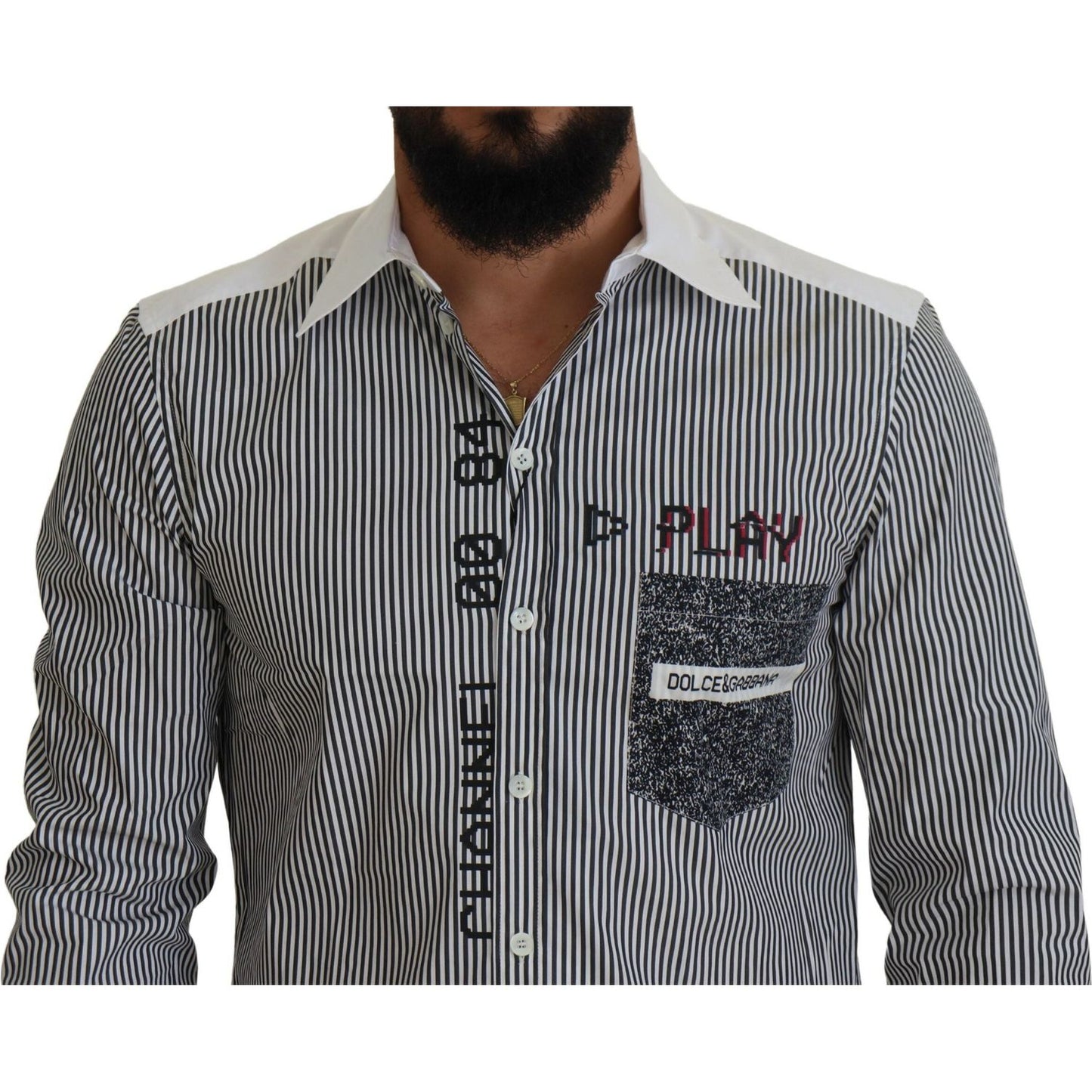 Dolce & Gabbana Slim Fit Striped Casual Shirt with Channel Motive Dolce & Gabbana