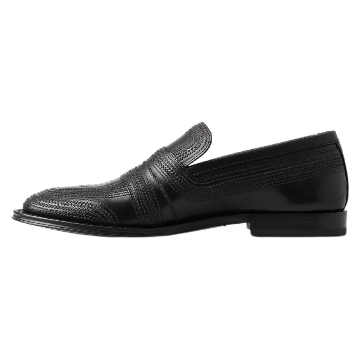 Dolce & Gabbana Black Leather Slipper Loafers Stitched Shoes Dolce & Gabbana