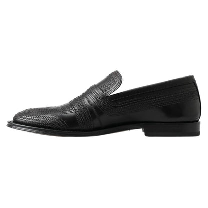 Dolce & Gabbana Black Leather Slipper Loafers Stitched Shoes Dolce & Gabbana
