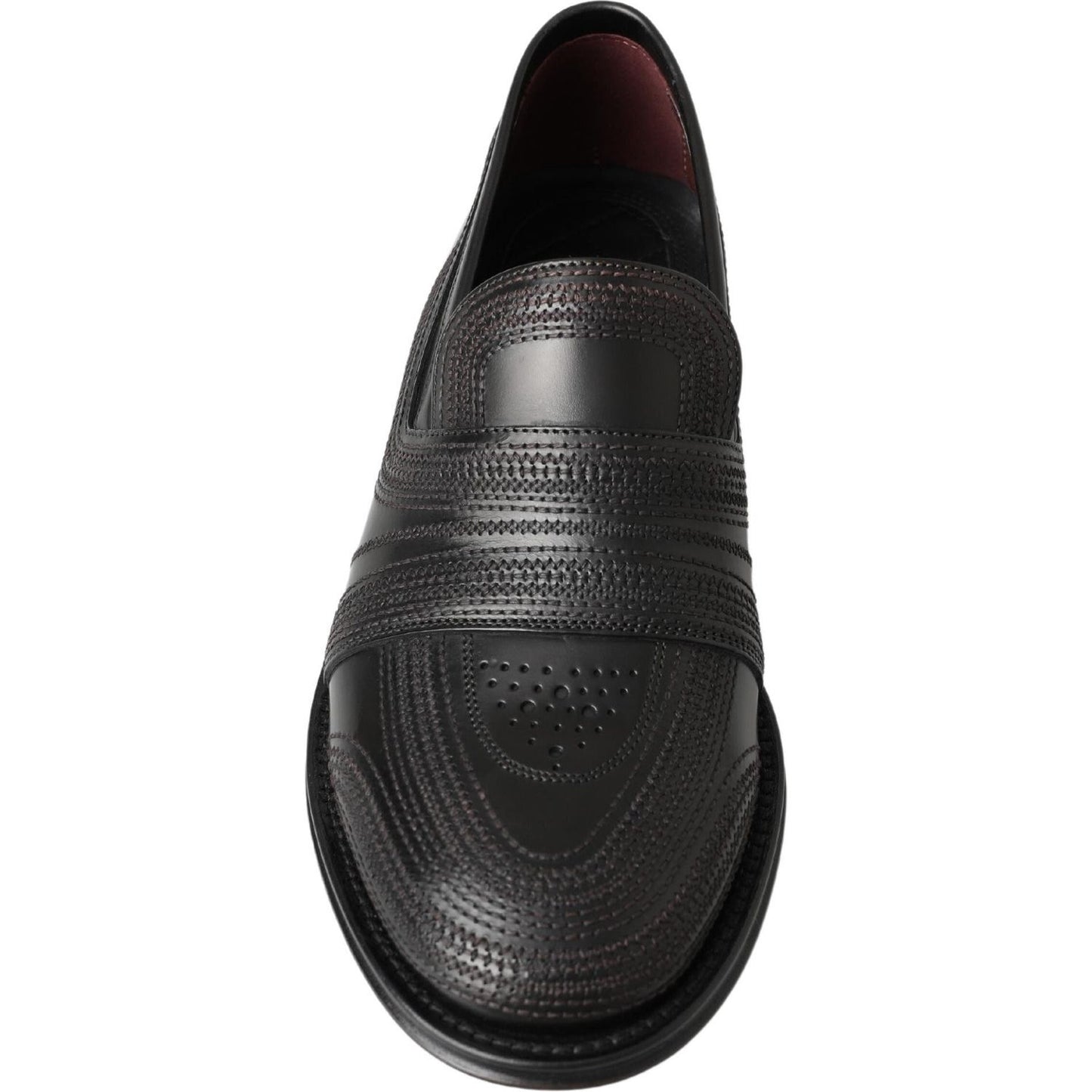Dolce & Gabbana Black Leather Slipper Loafers Stitched Shoes Dolce & Gabbana