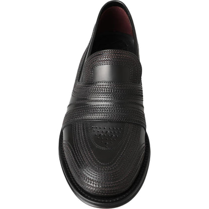 Dolce & Gabbana Black Leather Slipper Loafers Stitched Shoes Dolce & Gabbana