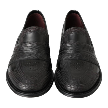 Dolce & Gabbana Black Leather Slipper Loafers Stitched Shoes Dolce & Gabbana