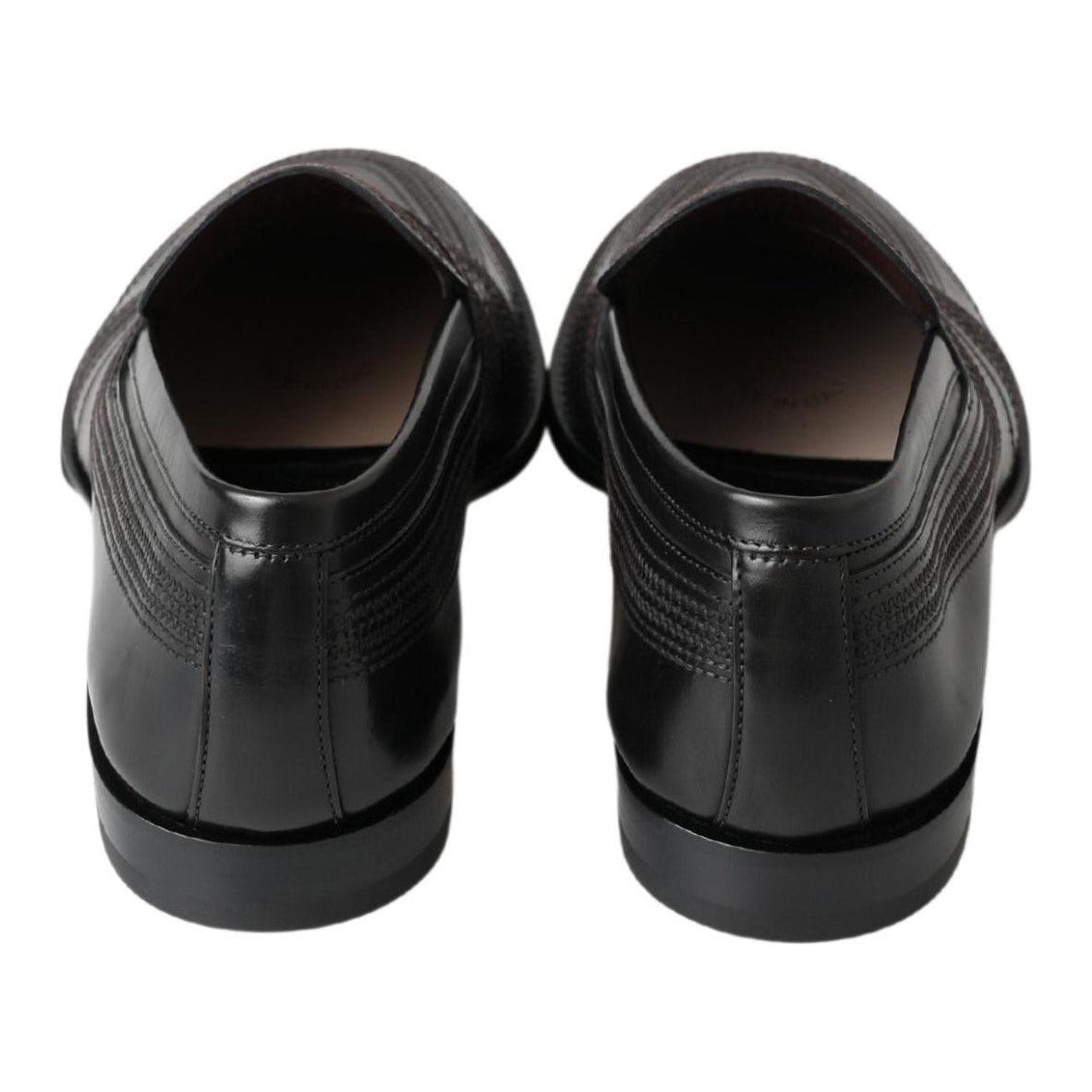 Dolce & Gabbana Black Leather Slipper Loafers Stitched Shoes Dolce & Gabbana