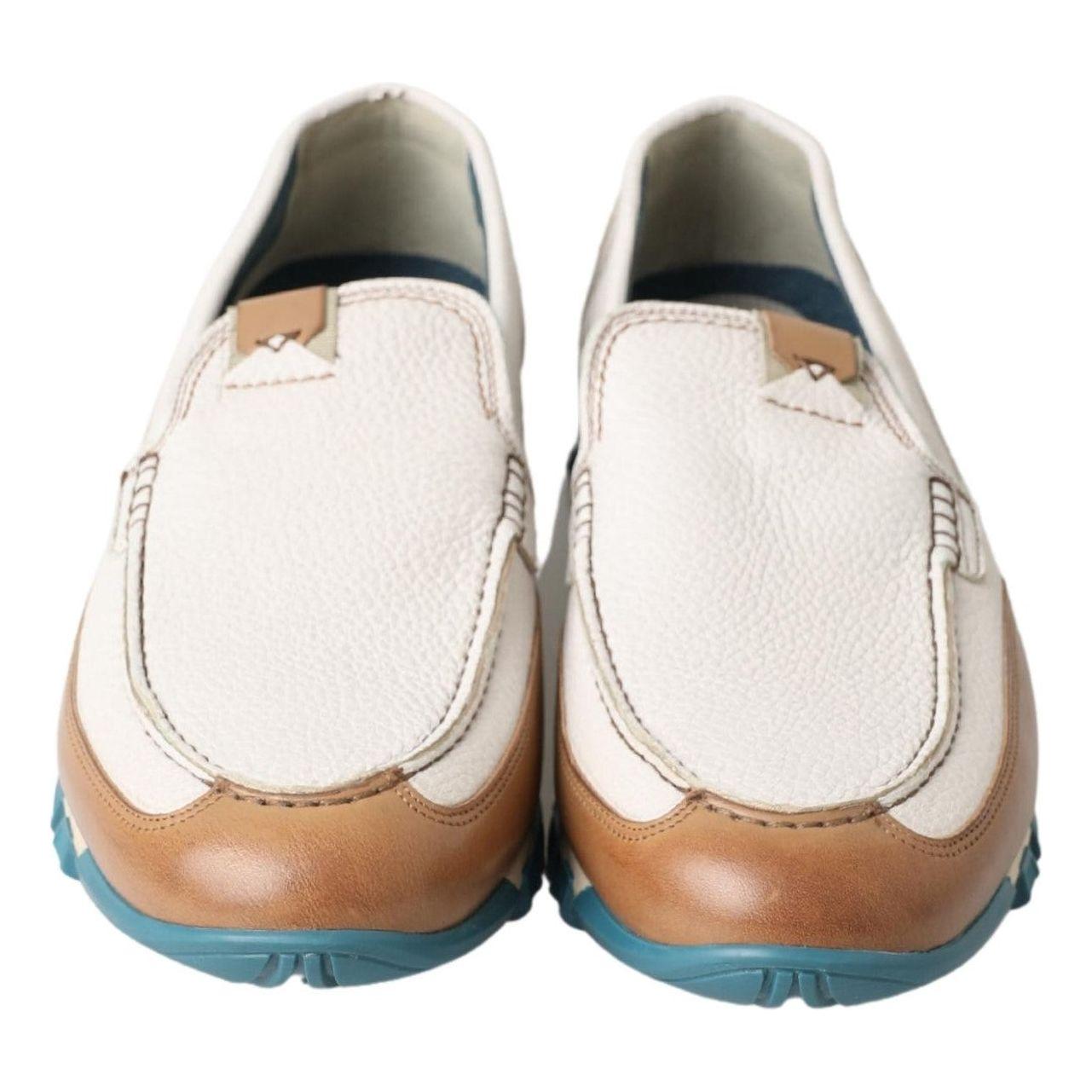 Dolce & Gabbana White Leather Loafers Moccasins Shoes Dolce & Gabbana