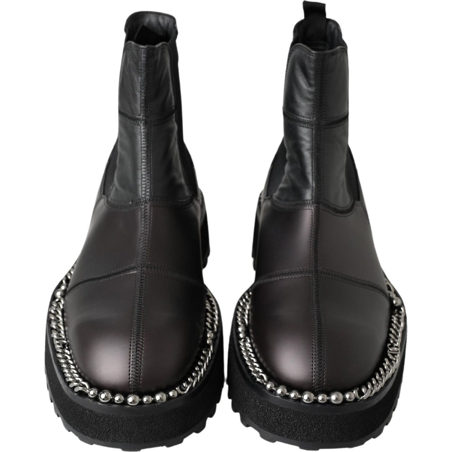 Dolce & Gabbana Black Leather Slip on Stretch Boots Dolce & Gabbana