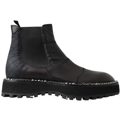 Dolce & Gabbana Black Leather Slip on Stretch Boots Dolce & Gabbana
