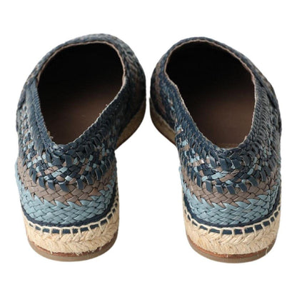 Dolce & Gabbana Blue Gray Leather Buffalo Espadrille Shoes Dolce & Gabbana