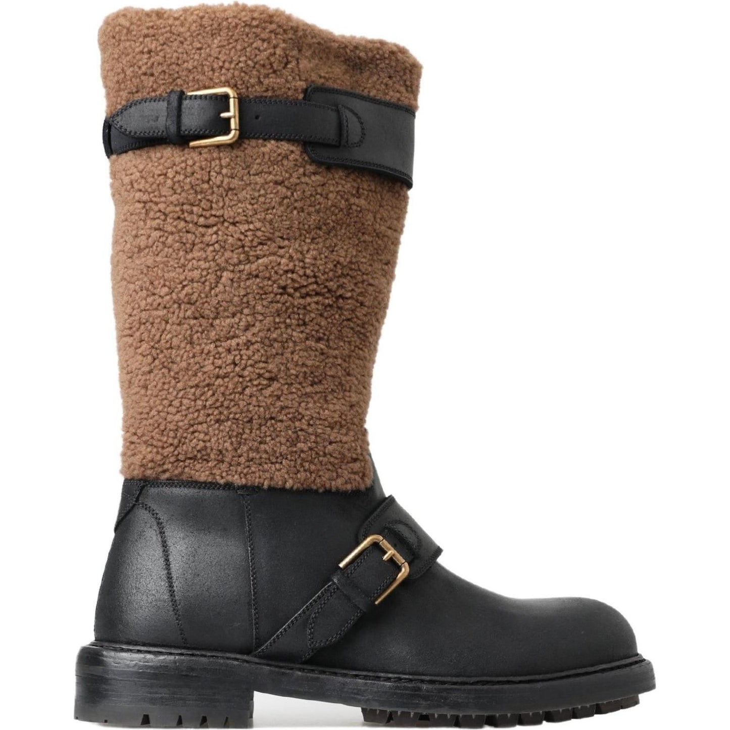 Dolce & Gabbana Black Leather Brown Shearling Boots Dolce & Gabbana
